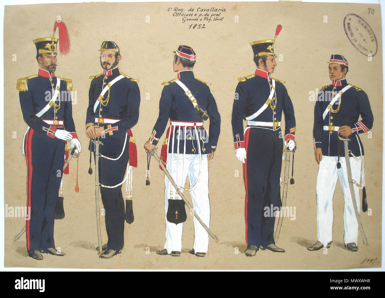 English From Left To Right Captain In Grand Uniform Lieutenant Alferes Second Lieutenant 1st Sergeant In Grand Uniform And 1st Sergeant Of The 1st Regiment Of Light Cavalry In 1852