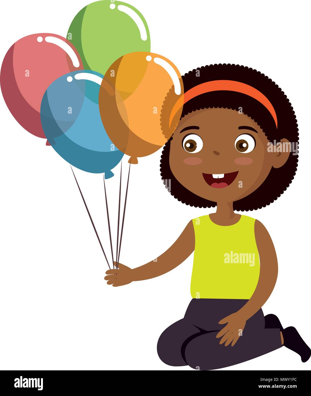 little girl black with balloons helium character Stock Vector Image ...