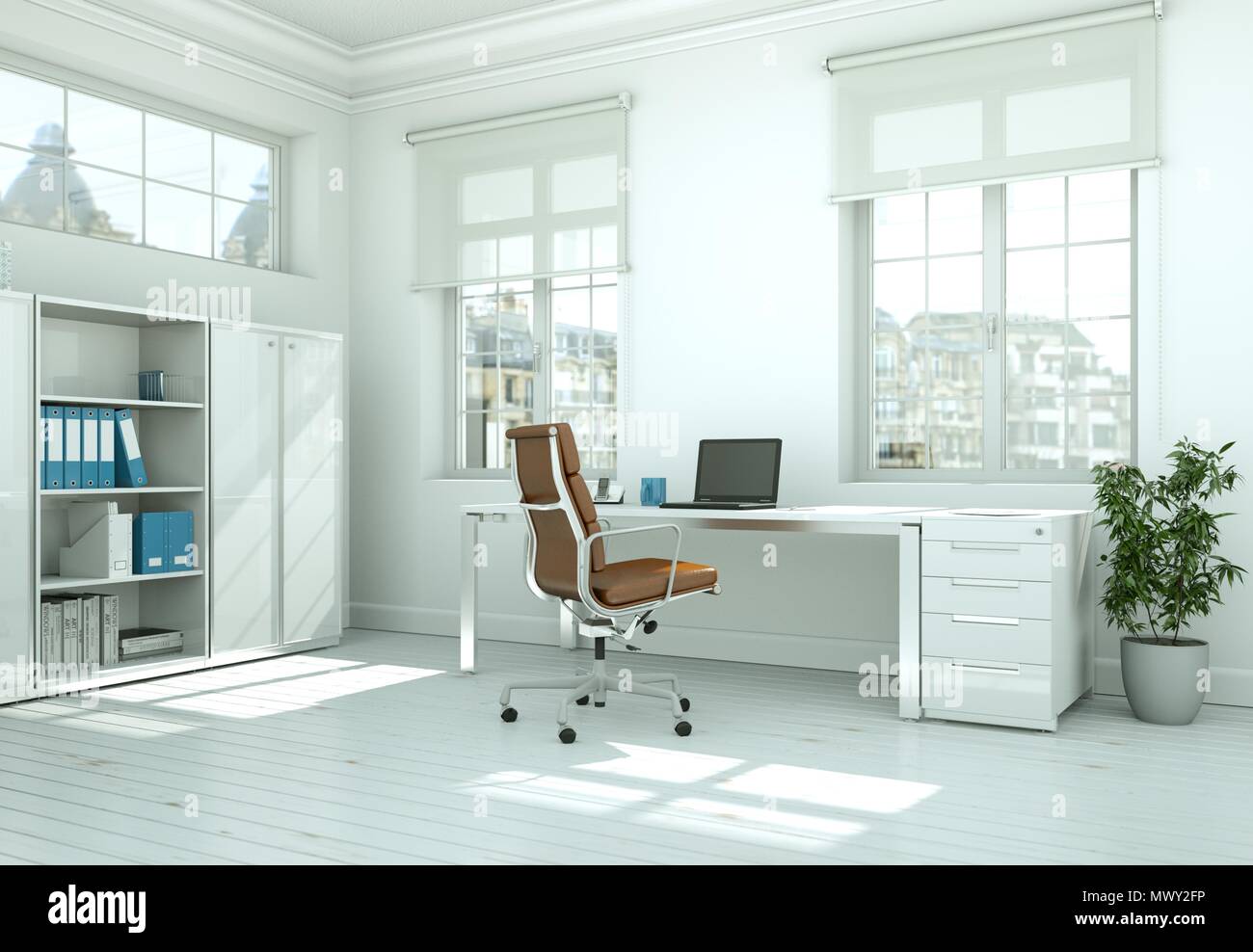 Modern white home office interior design 3d Rendering Stock Photo Alamy