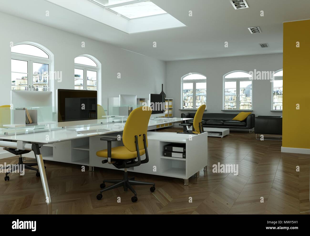 modern yellow office interior Design 3d rendering Stock Photo - Alamy