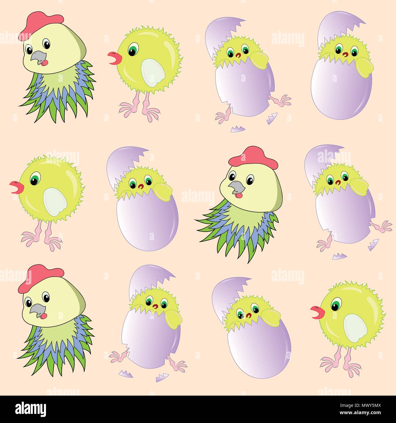 chicken pattern little in easter egg vector illustration Stock Vector