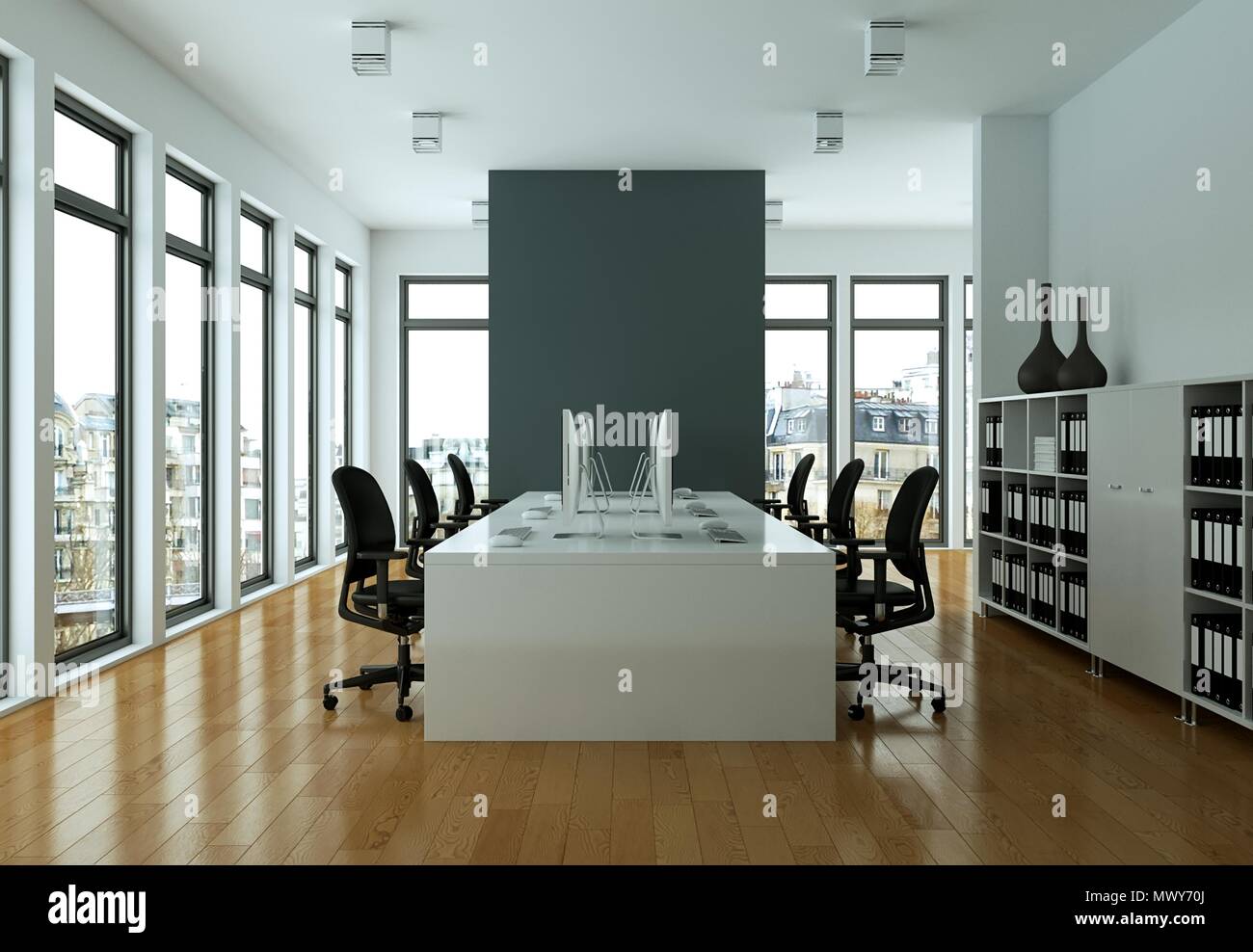 modern grey office interior Design 3d rendering Stock Photo Alamy