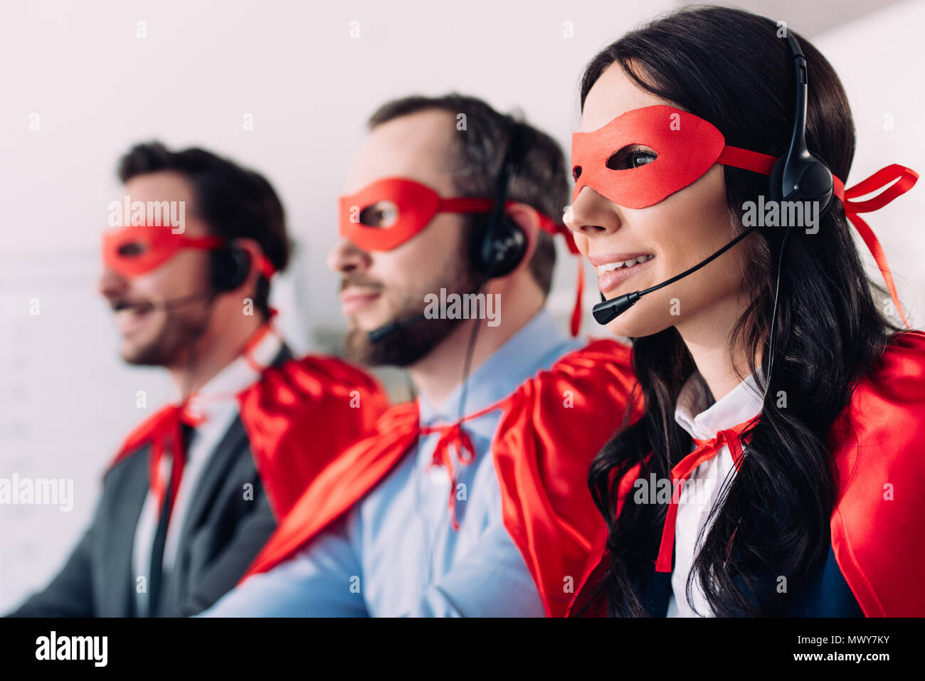 Male female operators in masks hi-res stock photography and images - Alamy