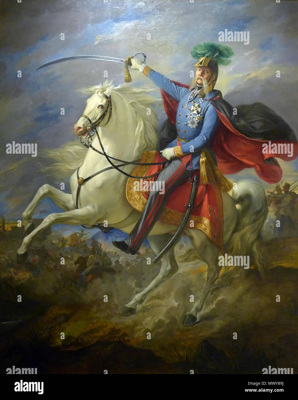 . Julius Jacob von Haynau depicted leading his troops in battle. 1853