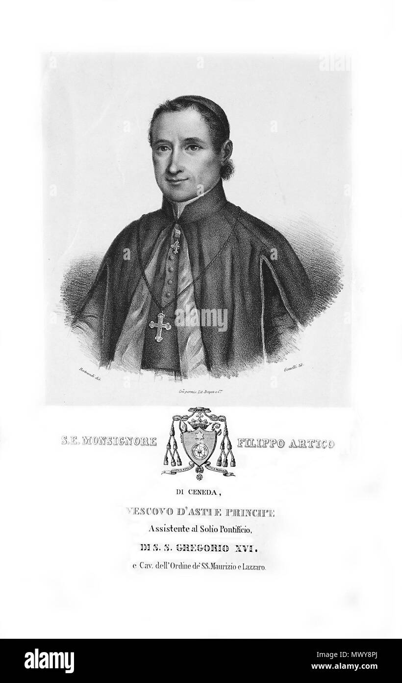 . Italiano: Ritratto di Filippo Artico, vescovo di Asti (1840-1859) English: Portrait of Filippo Artico, bishop of Asti (1840-1859) . between 1840 and 1859. Bertrandi dis. Gemelli lit. Fotografia realizzata da Cinnamologus 523 Ritratto vescovo it Filippo Artico 01 Stock Photo