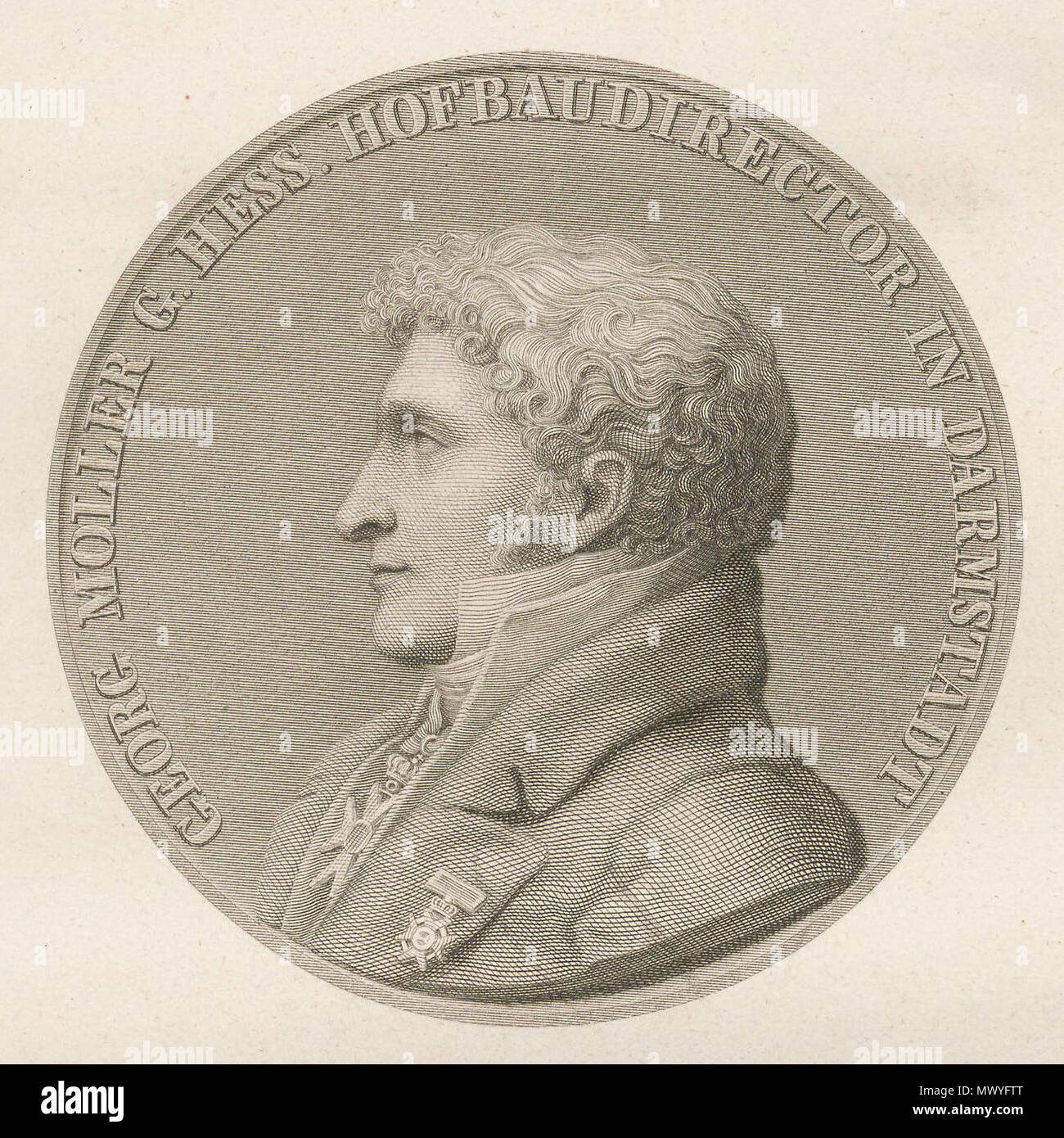 . English: Georg Moller (born January 21, 1784 in Diepholz; died March 13, 1852 in Darmstadt) was a German architect and town planner. before 1852. Unknown 239 Georg Moller circular portrait Stock Photo