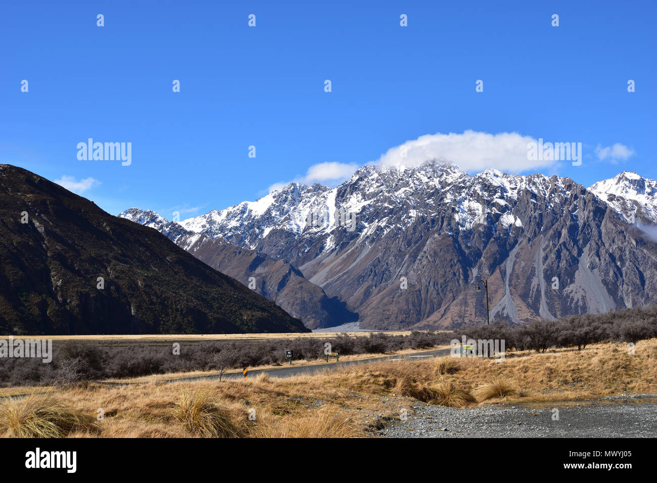 Road to Mt. Cook village in South Island, New Zealand Stock Photo - Alamy