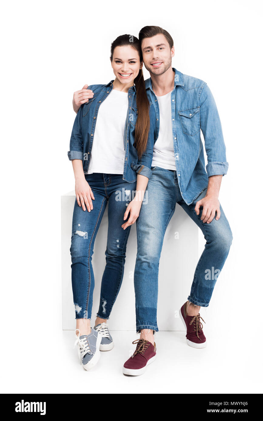 Hug hugging jeans denim hi-res stock photography and images - Alamy