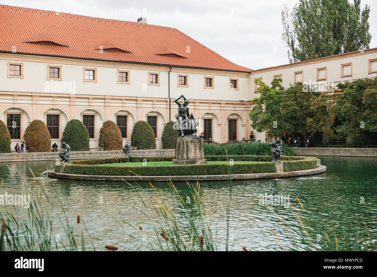 Beautiful view of the fountain in the Waldstein Garden in Prague in the Czech Republic Stock Photo