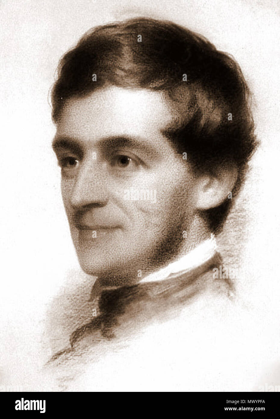 .  English: Charcoal portrait of Ralph Waldo Emerson by artist Eastman Johnson, 1846. Part of the personal collection of friend Henry Wadsworth Longfellow. . 1846 185 Emerson by Johnson 1846-crop Stock Photo