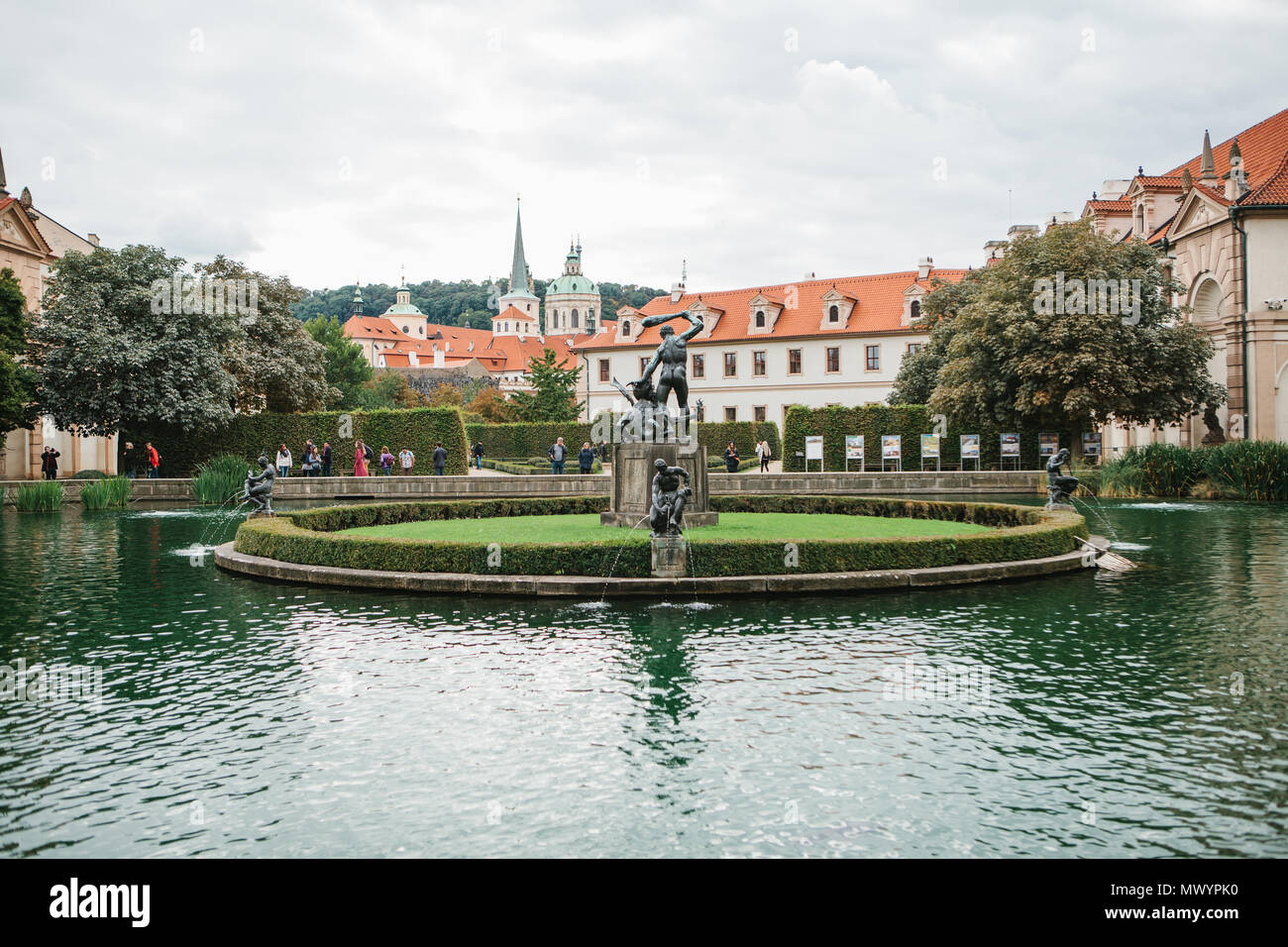 Beautiful view of the fountain in the Waldstein Garden in Prague in the Czech Republic Stock Photo