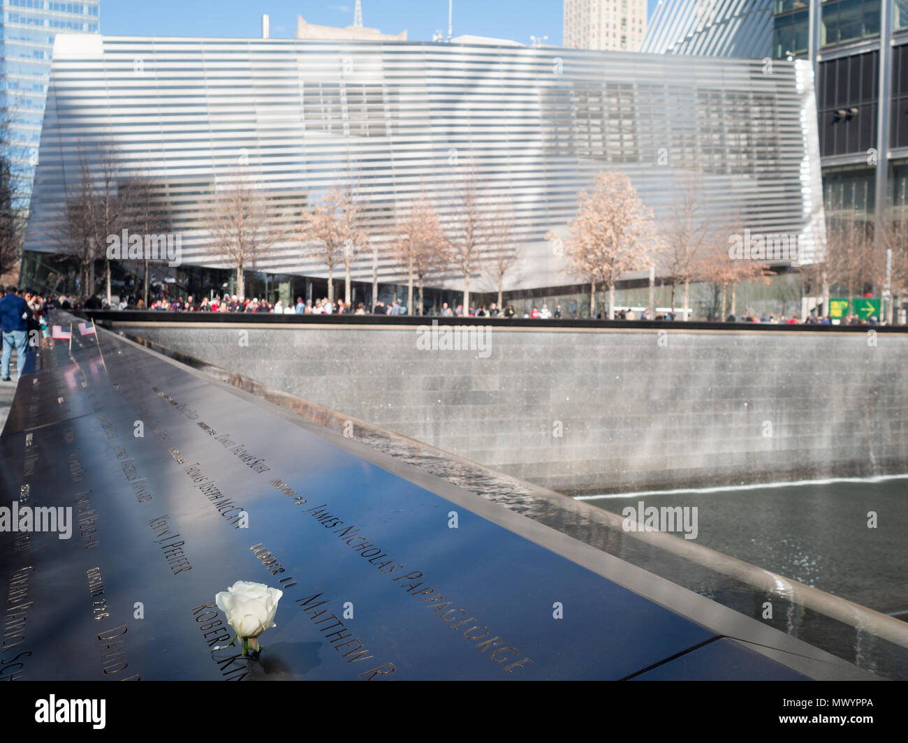 September 11 Museum building with the South Pool Memorial in foreground Stock Photo