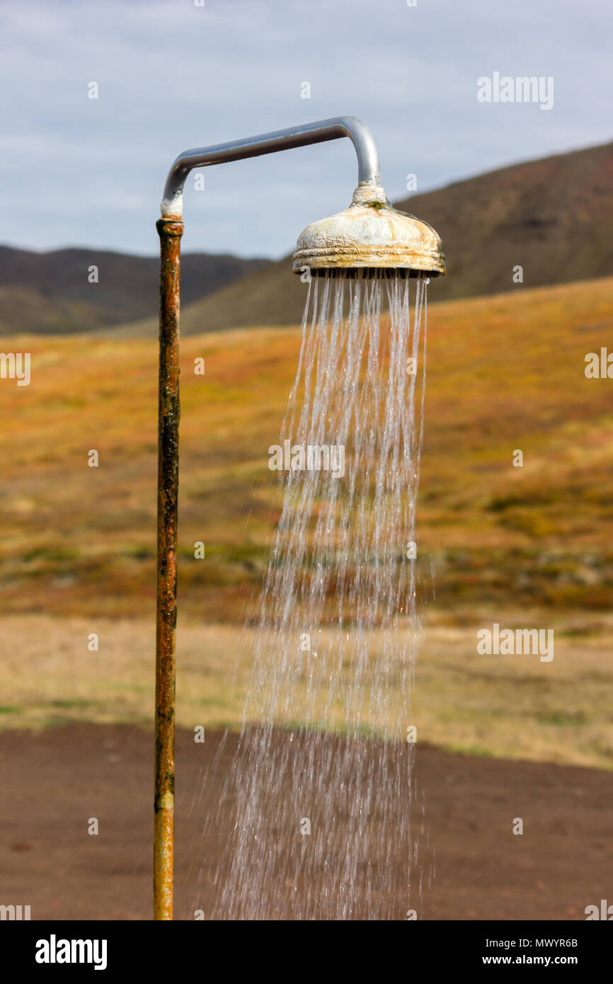 Outdoor geothermally heated shower, Krafla, Iceland Stock Photo Alamy