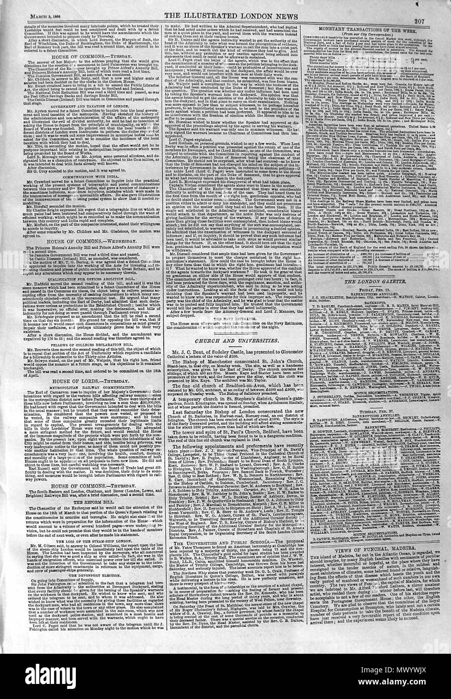 . The Illustrated London News, 1866, p. 207 . 3 March 1866. Unknown 294 ILN 1866, p. 207 Stock Photo