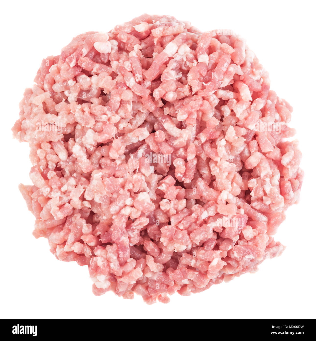 Pile of minced meat top view. Ground meat for cooking isolated on a white background. Stock Photo