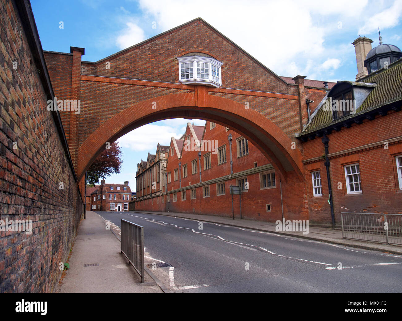 Archway across road connecting the two sides of Marlborough College, Wiltshire Stock Photo