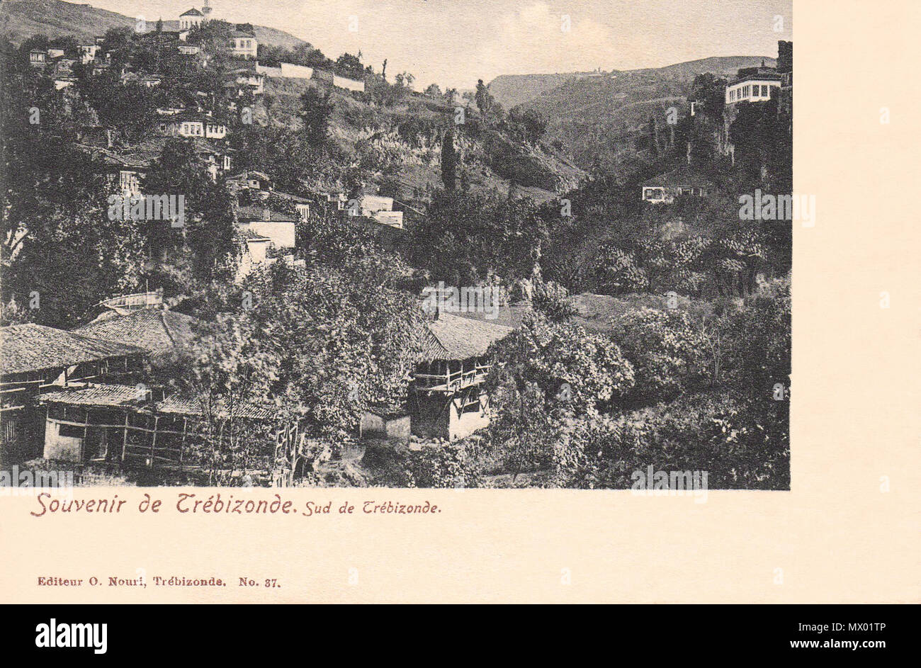 . English: Postcard with a view on the southern valley of Trebizond (Trabzon Turkey). 15 June 2014, 13:03:43. Osman Nuri 568 South of Trebizond Stock Photo