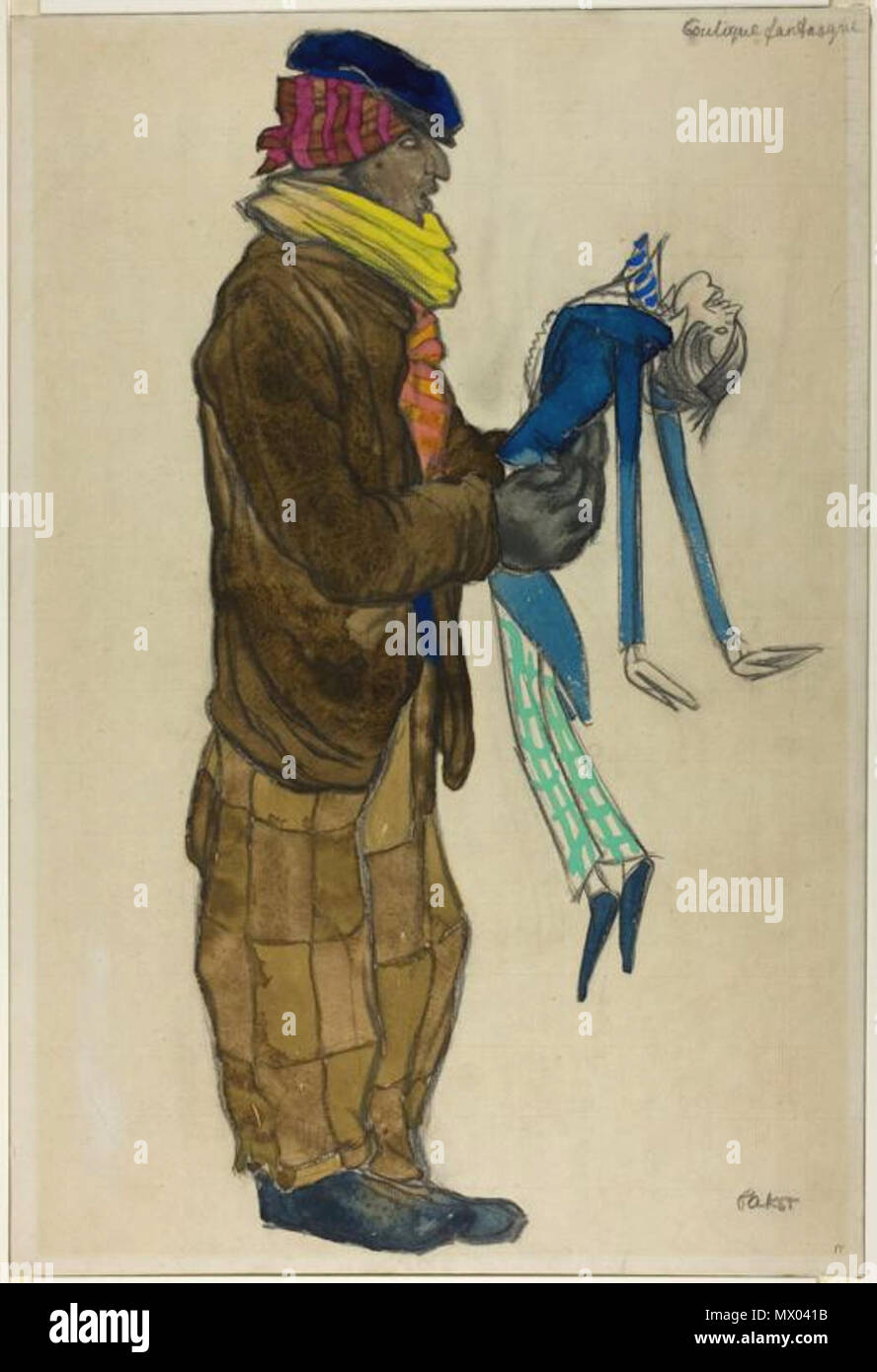 . Léon Bakst Russian, 1868-1924 Costume Design for Man in a Brown Suit, for Ballet Boutique Fastasque, 1918 Watercolor and graphite with gouache, on ivory laid paper laid down on gray board 488 x 331 mm Sidney A. Kent Fund, 1920.2525 . 1919. bakst 353 La boutique fantastique by L. Bakst 03 Stock Photo