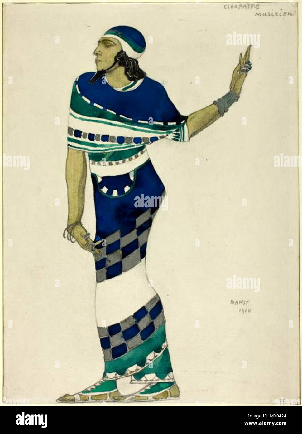 . Costume Design for Musician, for Cleopatra, 1910 Watercolor, with graphite and metallic paint, on ivory laid paper, laid down on tan board 314 x 234 mm Sidney A. Kent Fund, 1920.2530 . 1910. Бакст 134 Cleopatra ballet by Bakst 06 Stock Photo