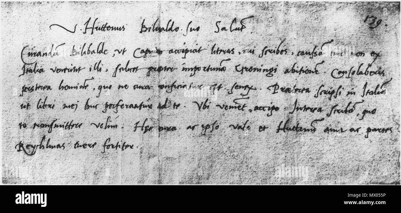 . English: A letter of Ulrich von Hutten to Willibald Pirckheimer, written not later than 1517. Nuremberg, Germanisches Nationalmuseum. Deutsch: Brief Ulrichs von Hutten an Willibald Pirckheimer, spätestens 1517 geschrieben. Nürnberg, Germanisches Nationalmuseum. early 16th century. Ulrich von Hutten 620 Ulrich von Hutten, letter to Pirckheimer Stock Photo