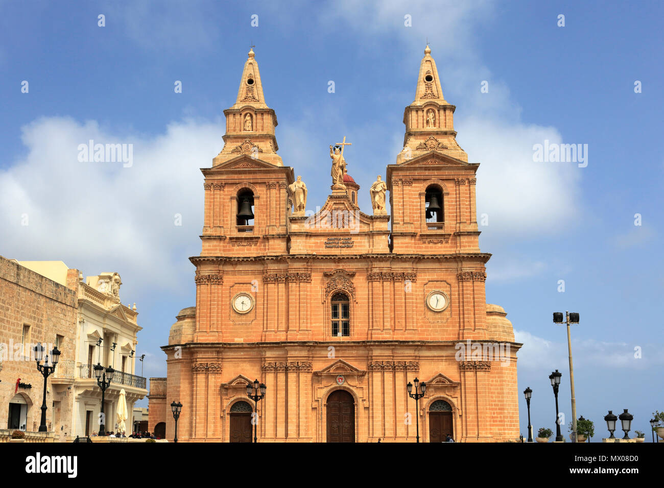 Summer view of the Parish Church of Mellieha town, Malta. Stock Photo