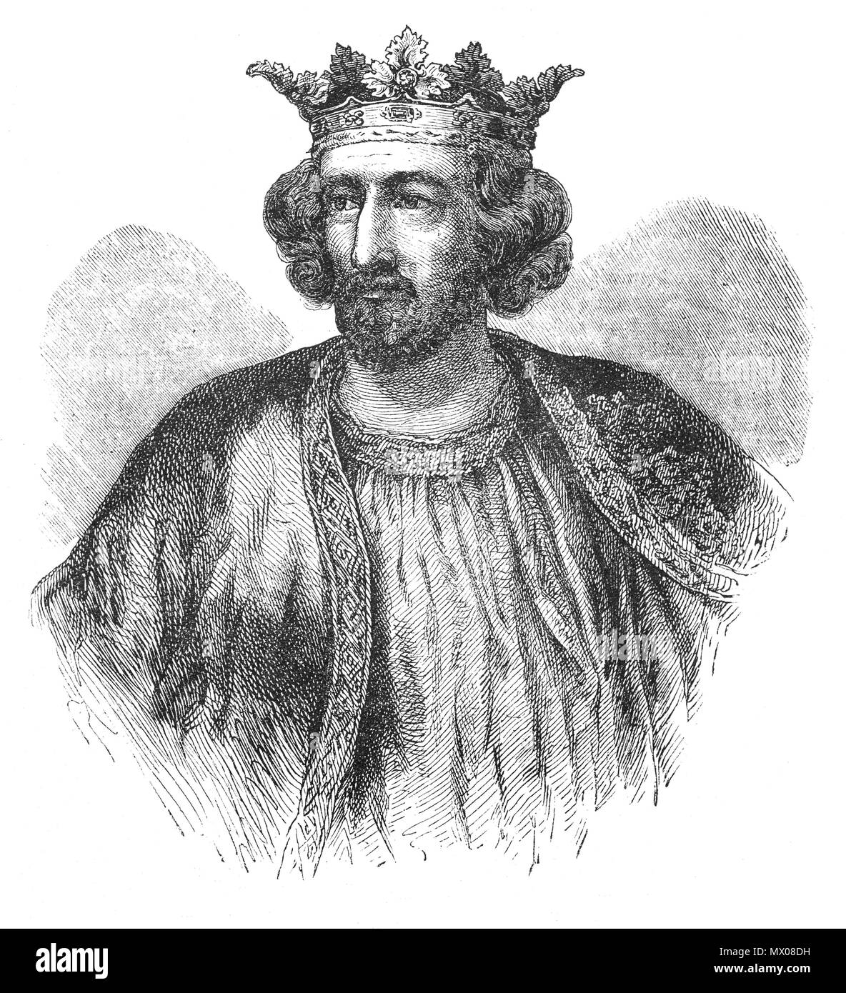 A portrait of King Edward I (1239–1307), aka Edward Longshanks, King of England from 1272 to 1307. He spent much of his reign reforming royal administration and common law. Through an extensive legal inquiry, Edward investigated the tenure of various feudal liberties, while the law was reformed through a series of statutes regulating criminal and property law.  Edward joined the Ninth Crusade to the Holy Land, but returned home in 1272 when he was informed that his father had died. He reached England in 1274 and was crowned at Westminster on 19 August. Stock Photo