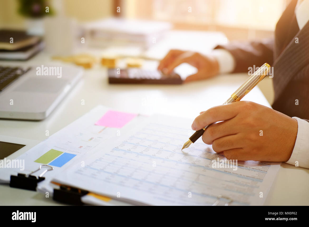 Certified public accountant, Man working on spreadsheet document