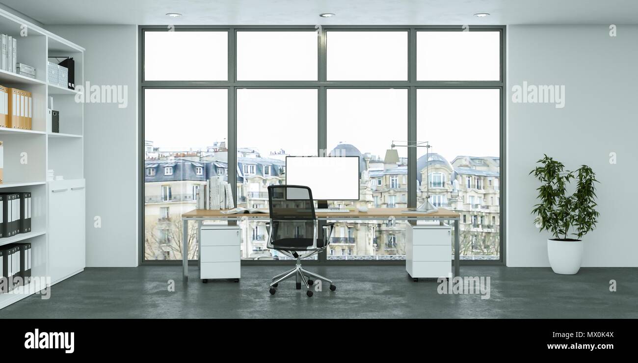 Modern white home office interior design 3d Rendering Stock Photo Alamy