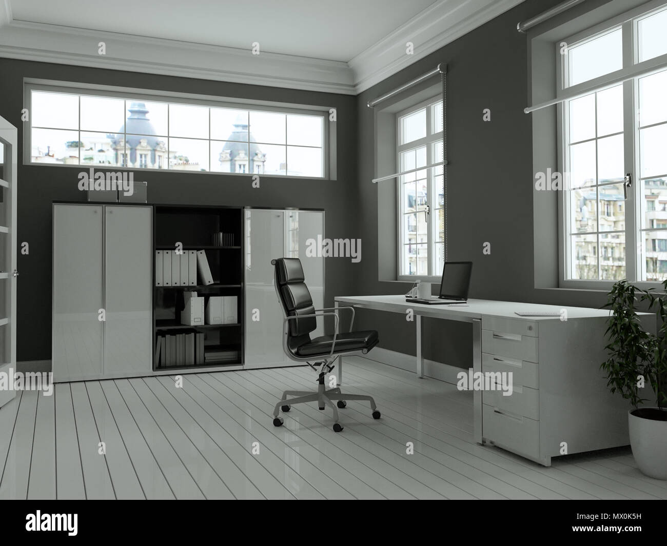 Modern white home office interior design 3d Rendering Stock Photo Alamy