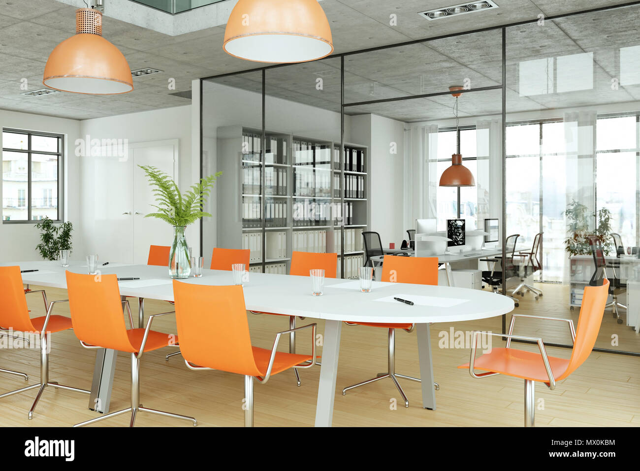 Modern orange conference room interior design. 3d rendering Stock Photo -  Alamy