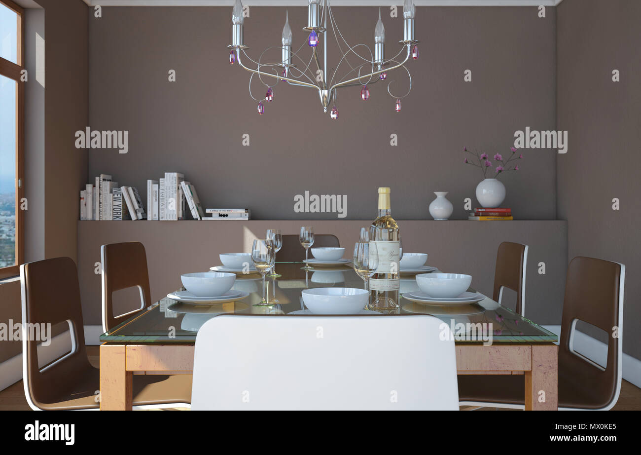 Dining room interior design with grey wall Stock Photo - Alamy