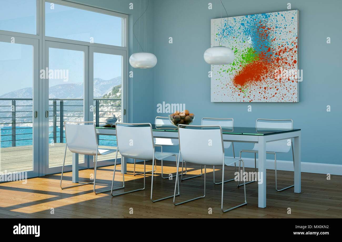 Dining room interior design in beach house Stock Photo - Alamy