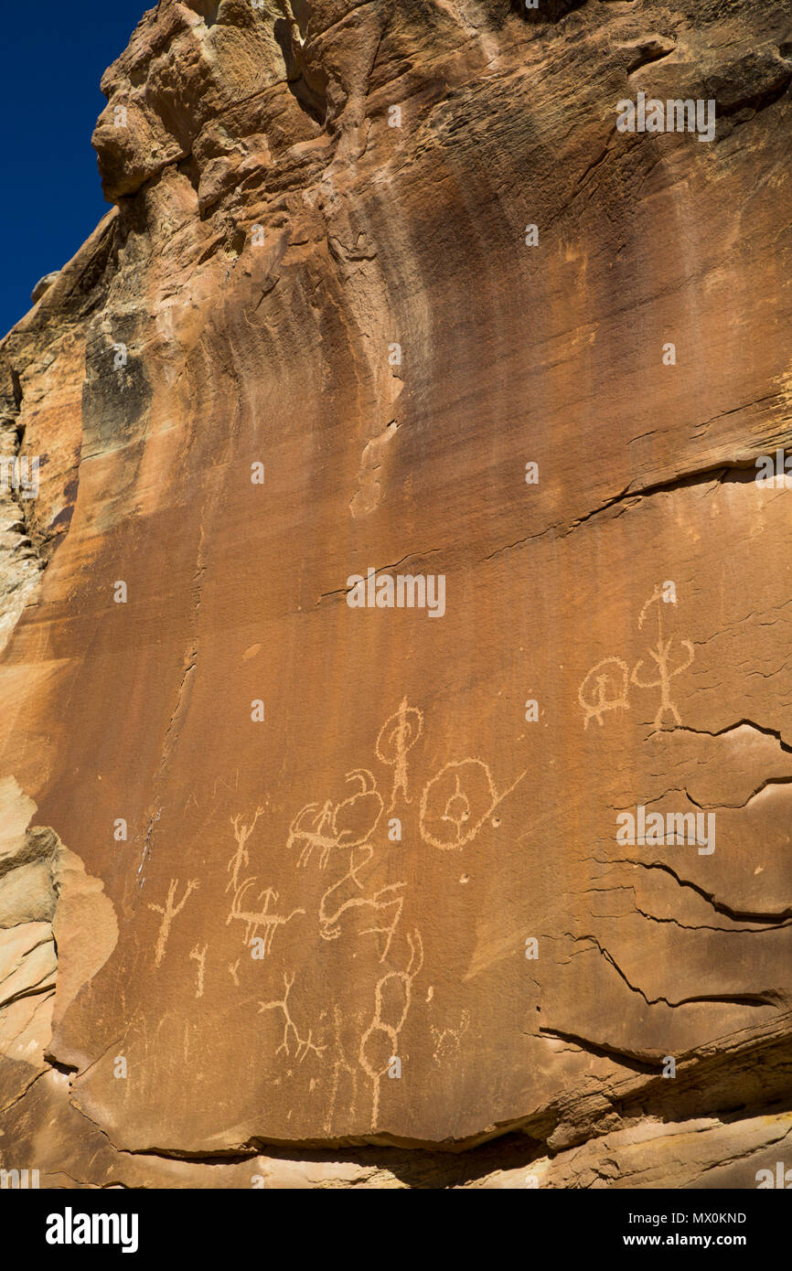 Ancestral Puebloan Petroglyphs, Upper Sand Island, Bears Ears National Monument, Utah, United States of America, North America Stock Photo