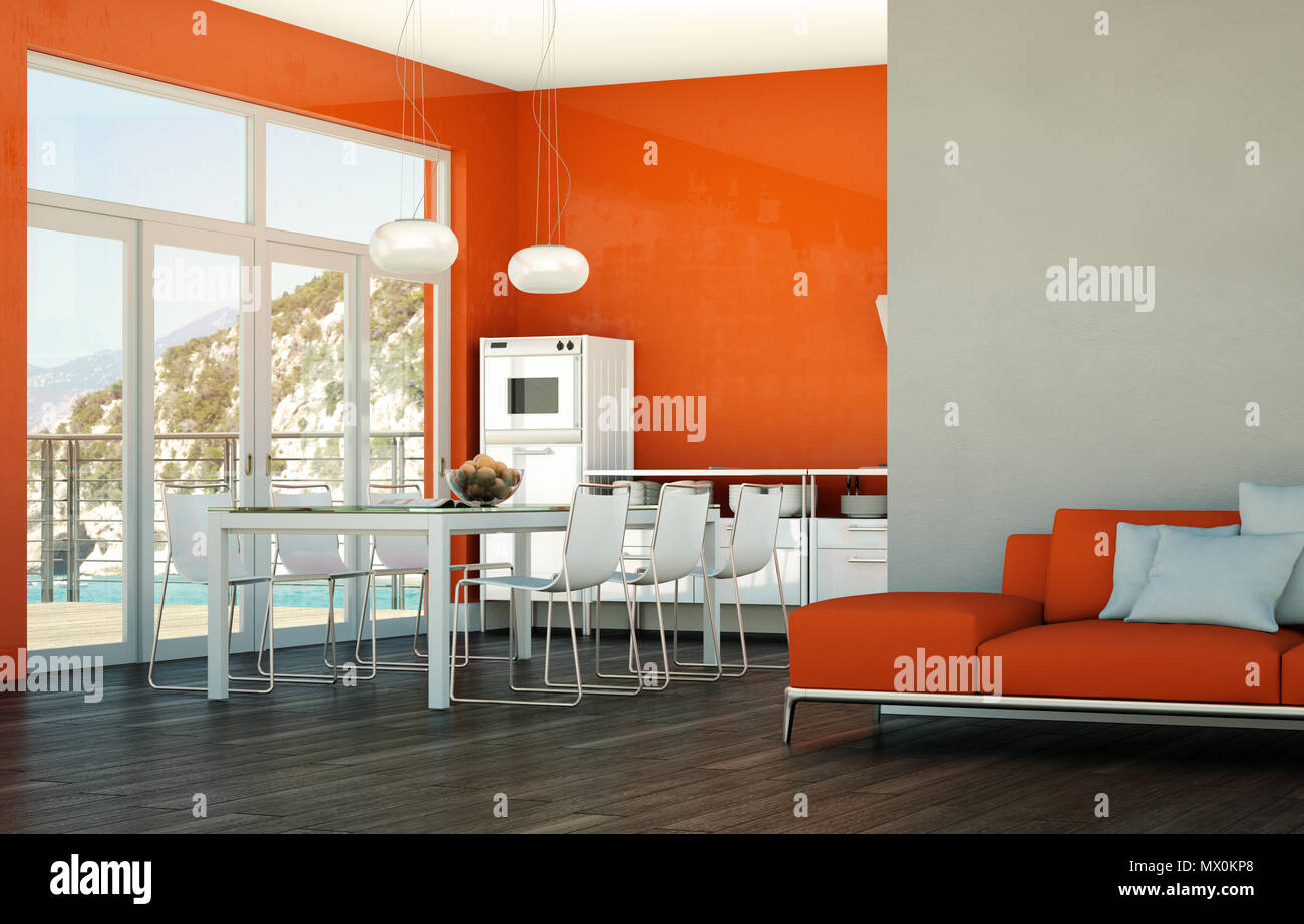Dining room interior design in beach house Stock Photo - Alamy