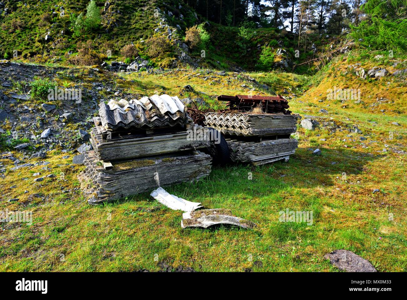 asbestos sheets on the quarry floor Stock Photo Alamy