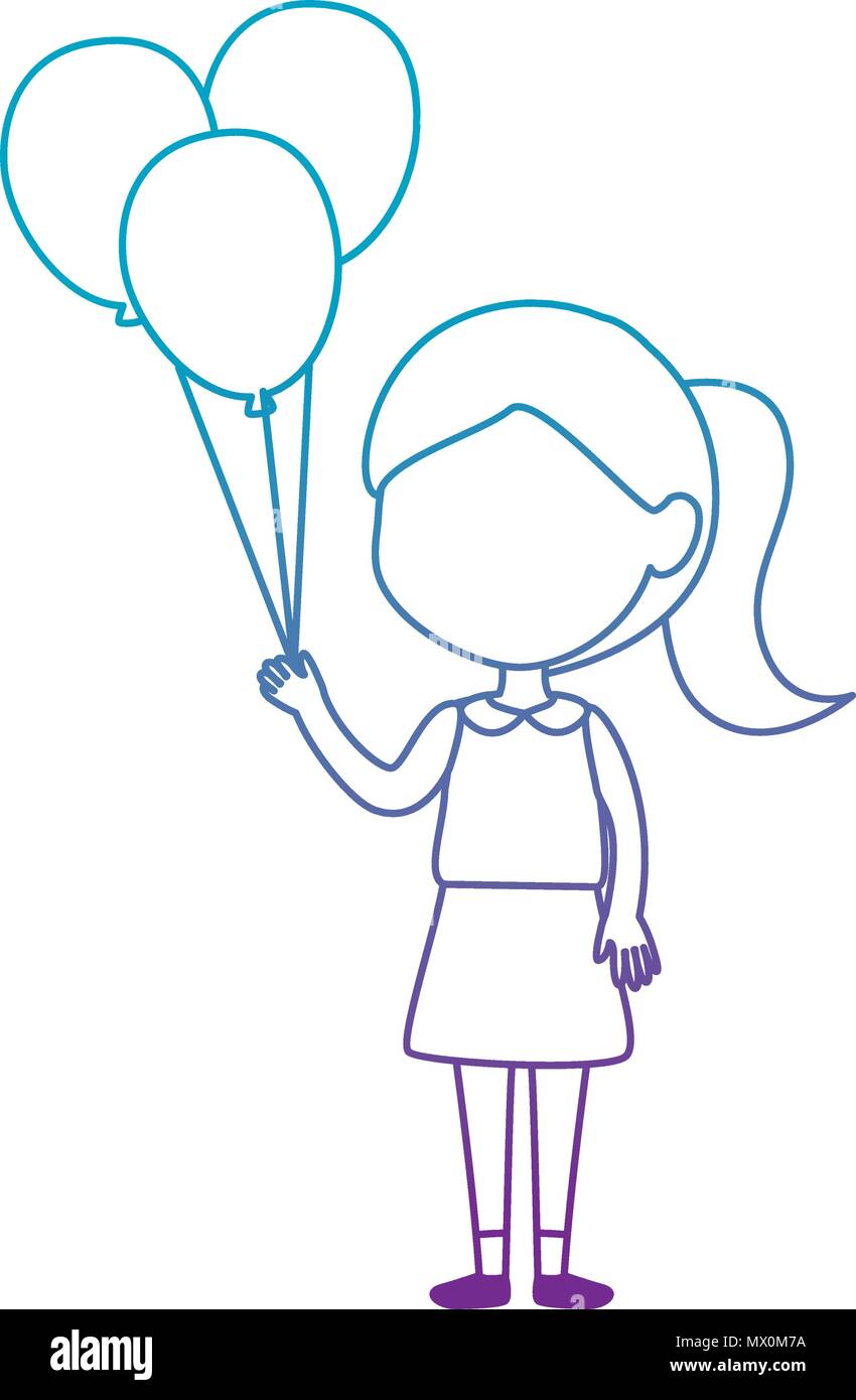 little girl with balloons helium character vector illustration design ...