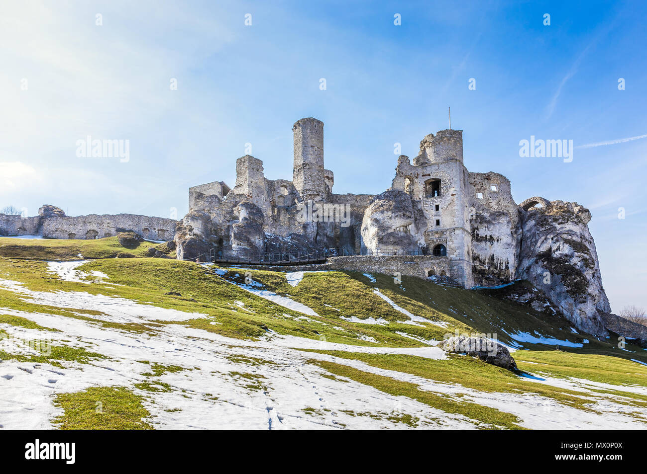 Outside view of Ogrodzieniec medieval castle in Poland Stock Photo