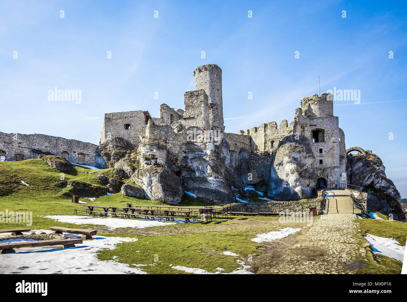 Outside view of Ogrodzieniec medieval castle in Poland Stock Photo