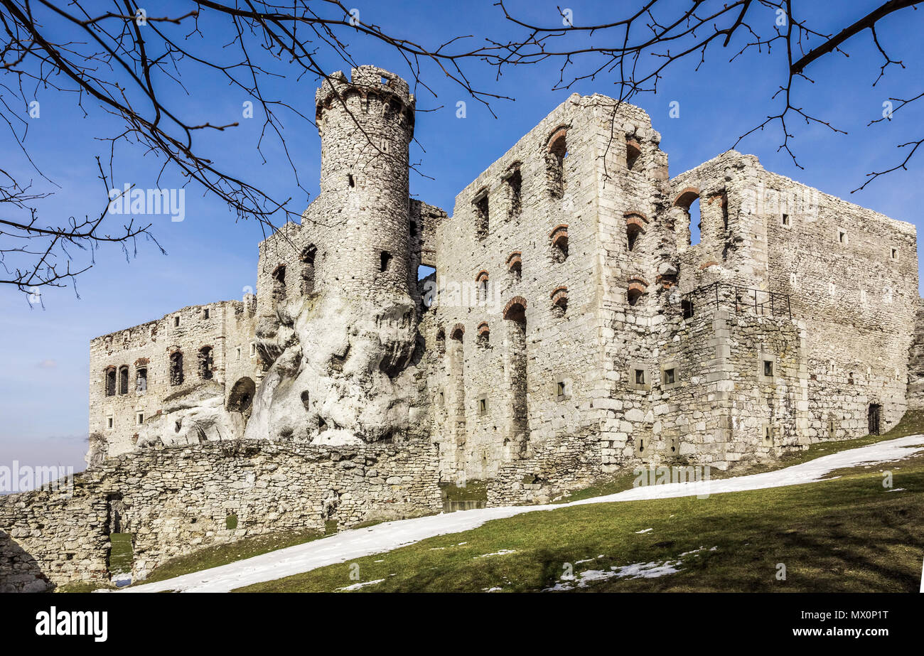 Outside view of Ogrodzieniec medieval castle in Poland Stock Photo