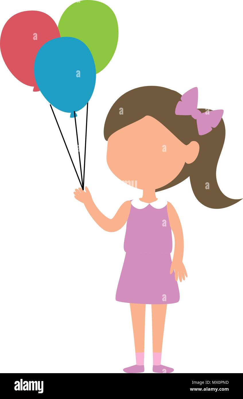 little girl with balloons helium character vector illustration design ...