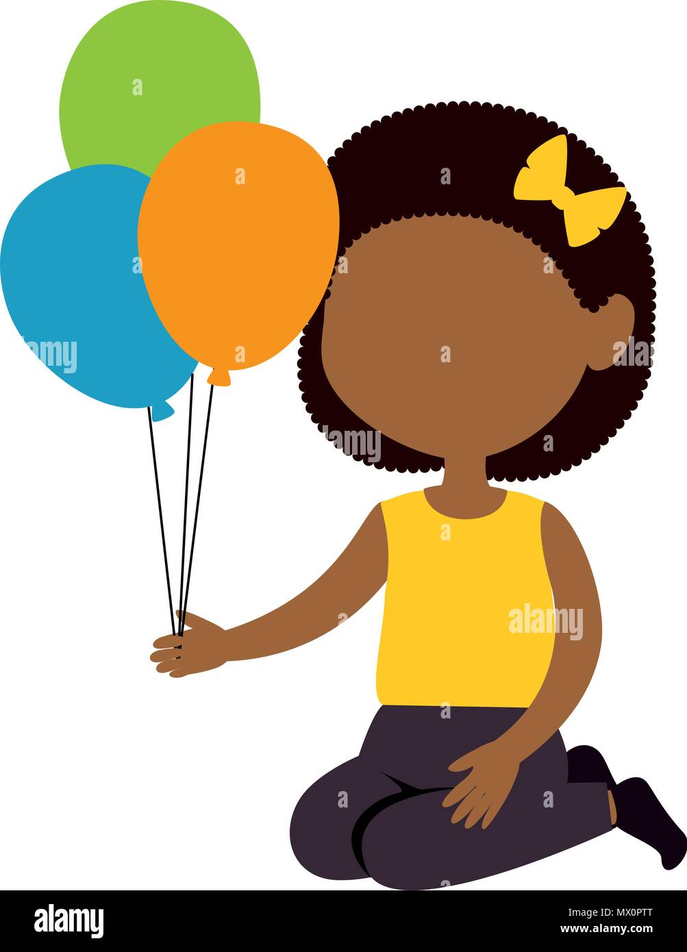 little girl black with balloons helium character vector illustration ...