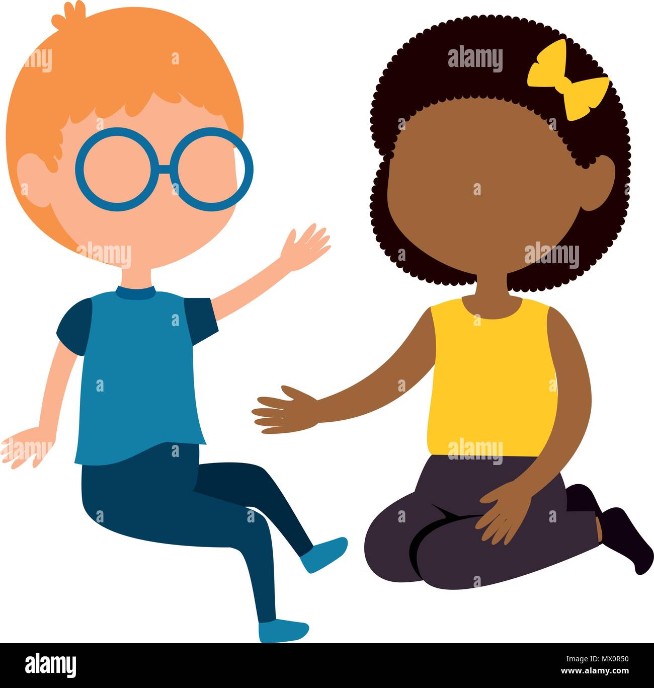 little boy and black girl couple characters vector illustration design ...