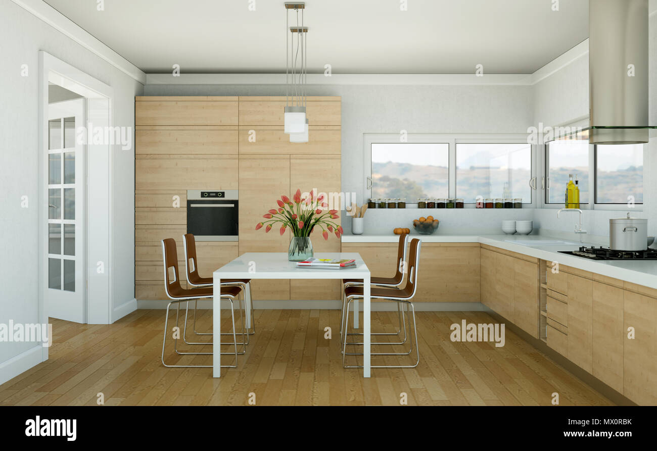 wooden modern kitchen in a house with a beautiful design Stock Photo - Alamy