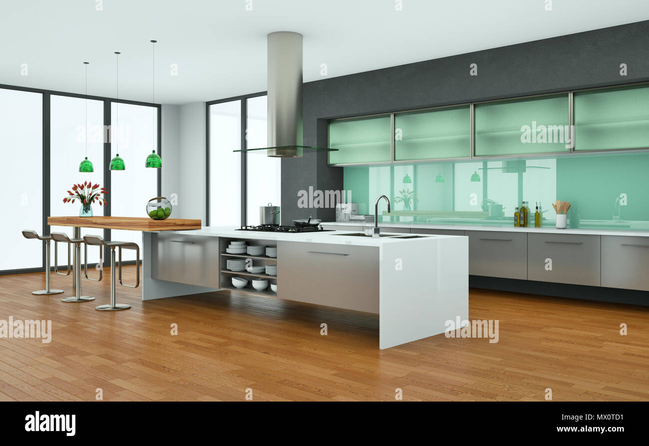 modern kitchen in a loft with grey walls Stock Photo - Alamy