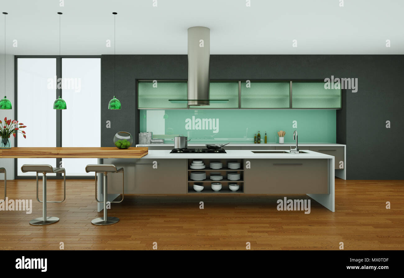 modern kitchen in a loft with grey walls Stock Photo - Alamy