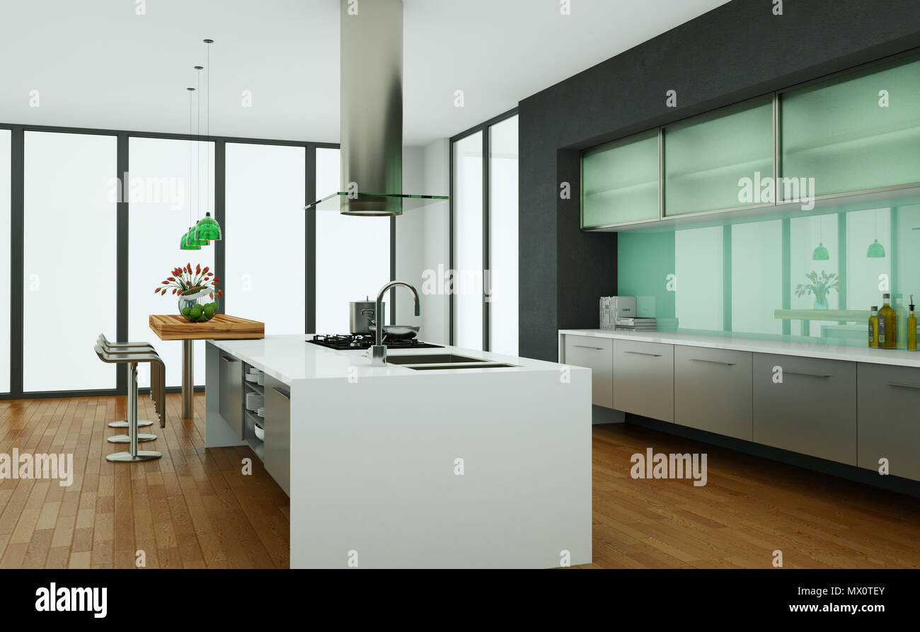 modern kitchen in a loft with grey walls Stock Photo - Alamy