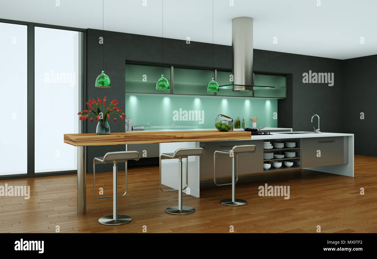 modern kitchen in a loft with grey walls Stock Photo - Alamy