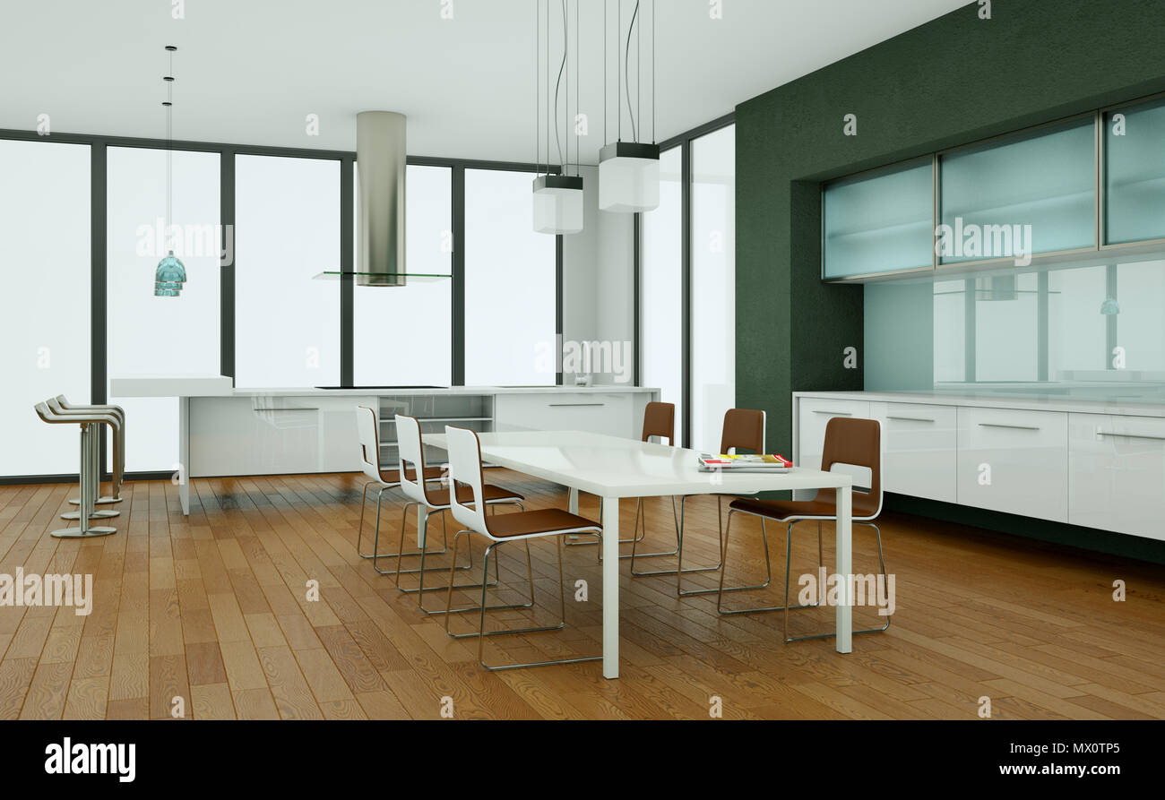 modern kitchen in a loft with grey walls Stock Photo Alamy