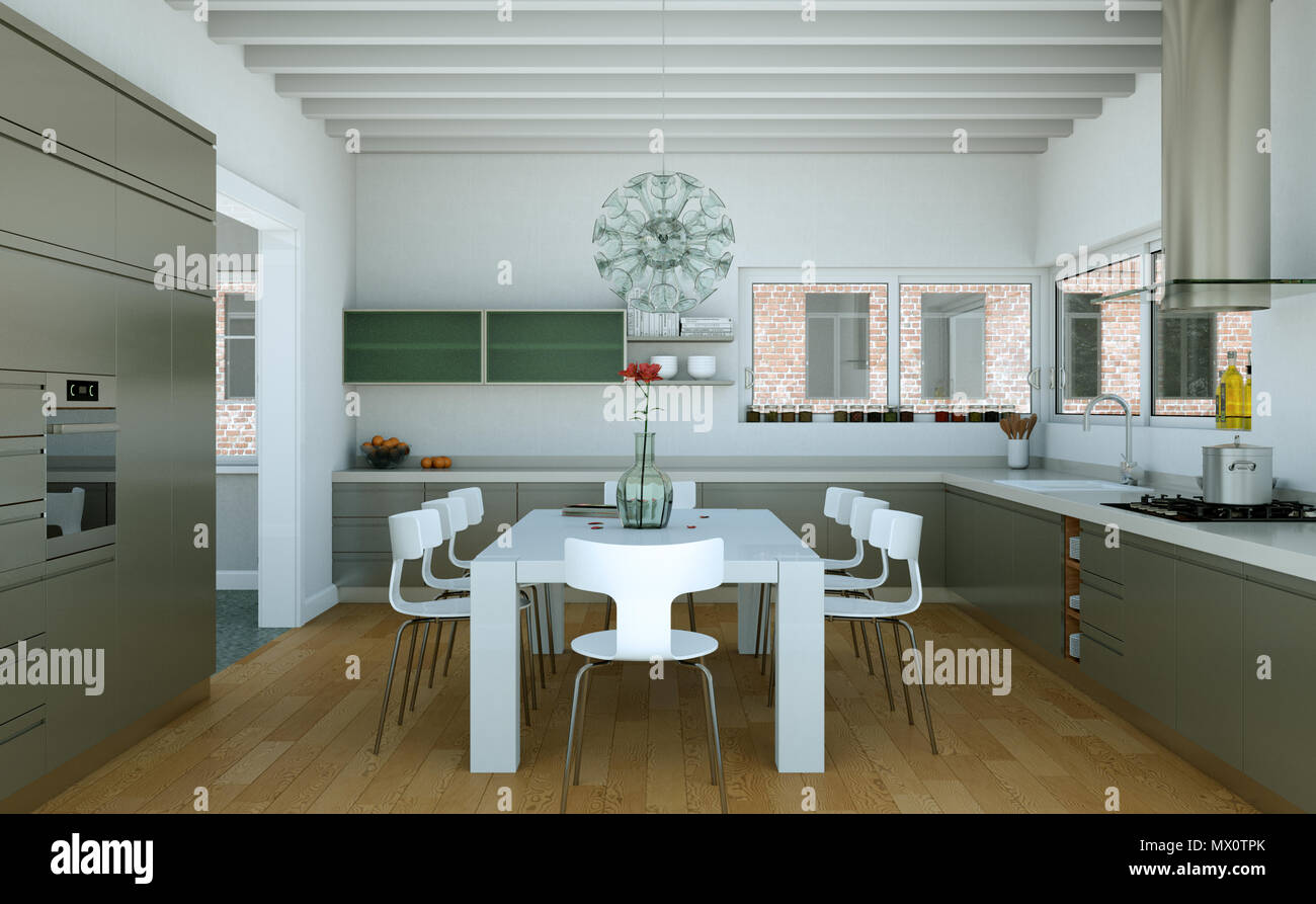 grey modern kitchen in a house with a beautiful design Stock Photo - Alamy