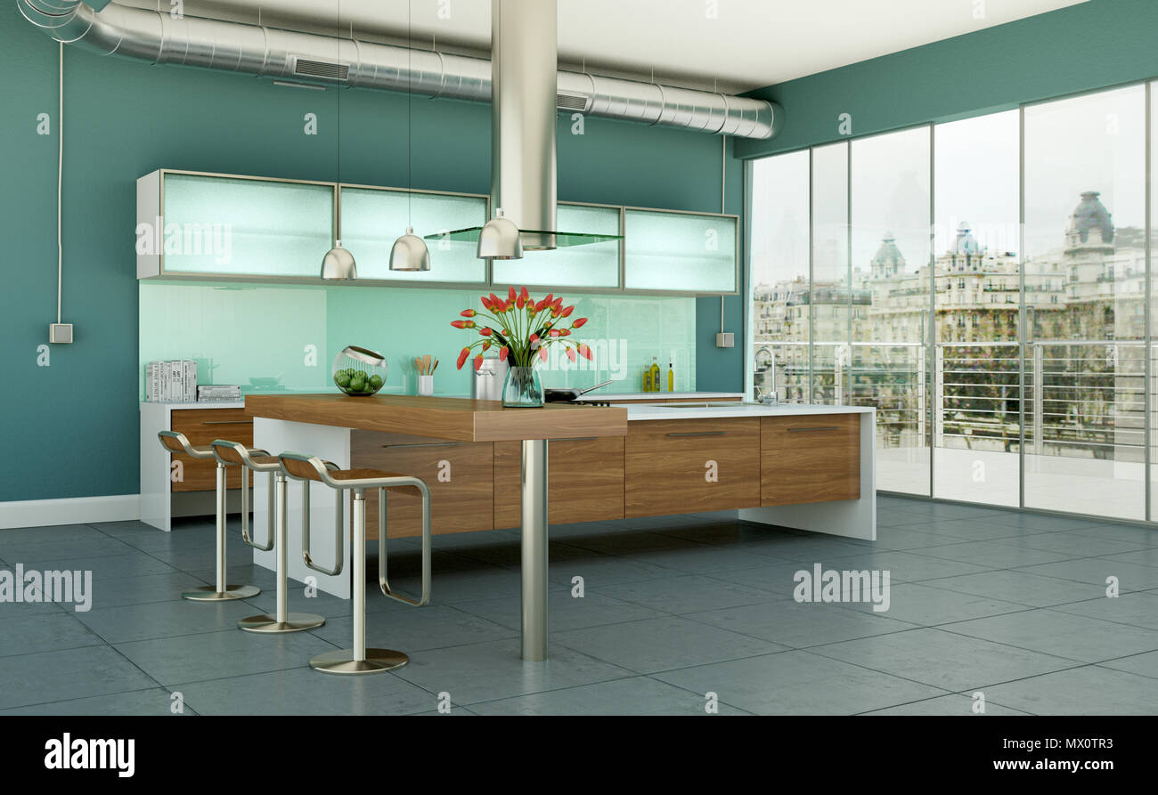 modern kitchen in a loft with grey walls Stock Photo - Alamy